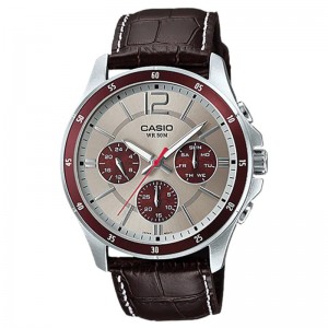 Casio MTP-1374L-7A1VDF Day Date Silver Grey Black Leather